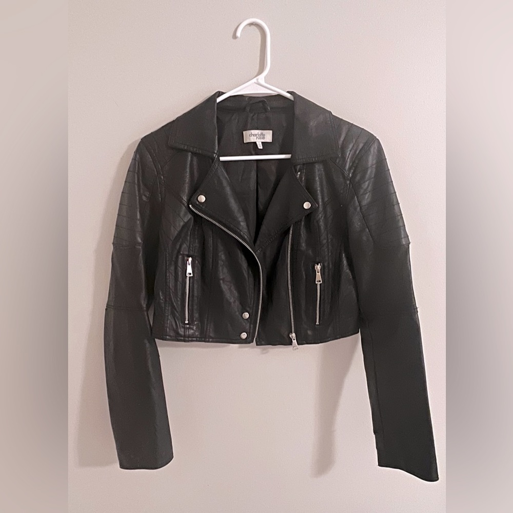 Vintage black biker leather jacket tons of zippers and silver metal small